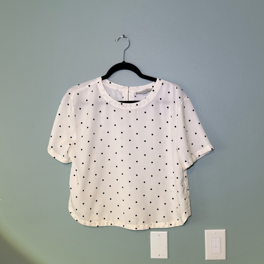 LOFT White Short Sleeve Polka Dot Blouse